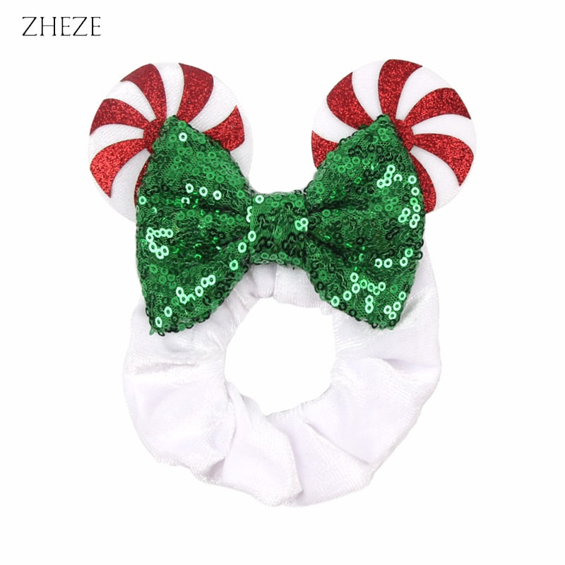 christmas candy cane bow ears minnie scrunchie