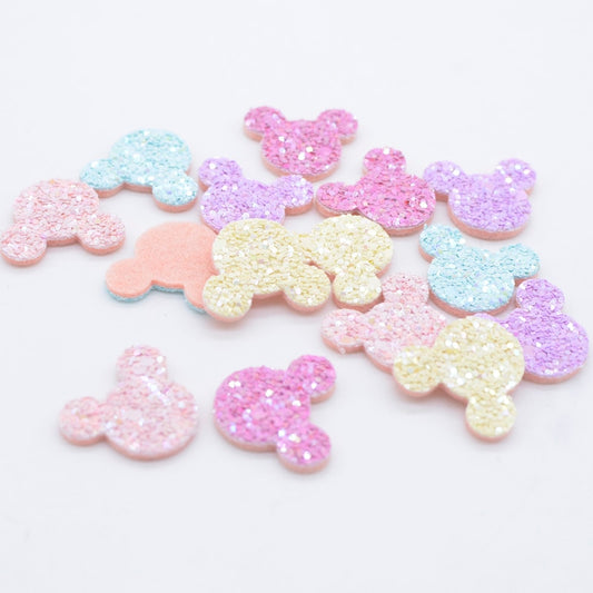 50Pcs 24*20mm Glitter Color Mouse Applique for Handmade Craft Sticker DIY Headwear Hair BB Clip Bow Decor Accessory Patches