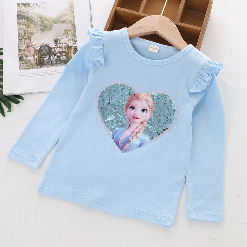 New Tee Shirt Girl Clothing Long Sleeves for Children's T-shirt Girls  Tops Sofia Quality Cotton Frozen Elsa Kids Clothes Ariel