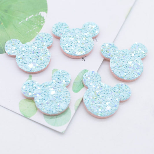 50Pcs 24*20mm Glitter Color Mouse Applique for Handmade Craft Sticker DIY Headwear Hair BB Clip Bow Decor Accessory Patches