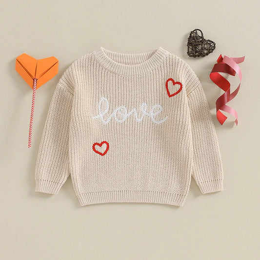 Baby Boys Girls Valentine´s Day Sweater Long Sleeve Letter Heart Knit Clothes Newborn Infant Knitwear Pullover Top Autumn Winter