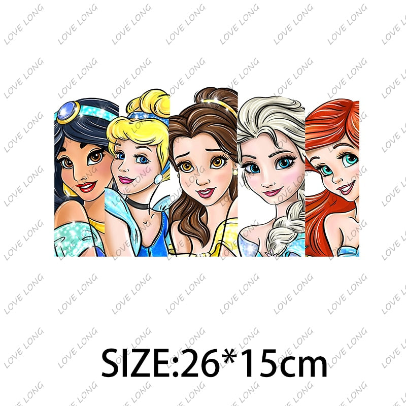 Disney Cartoon Stickers Princess Stitch Mickey Minnie Group Photo Iron on Patches Applique for Cloth Diy Craft