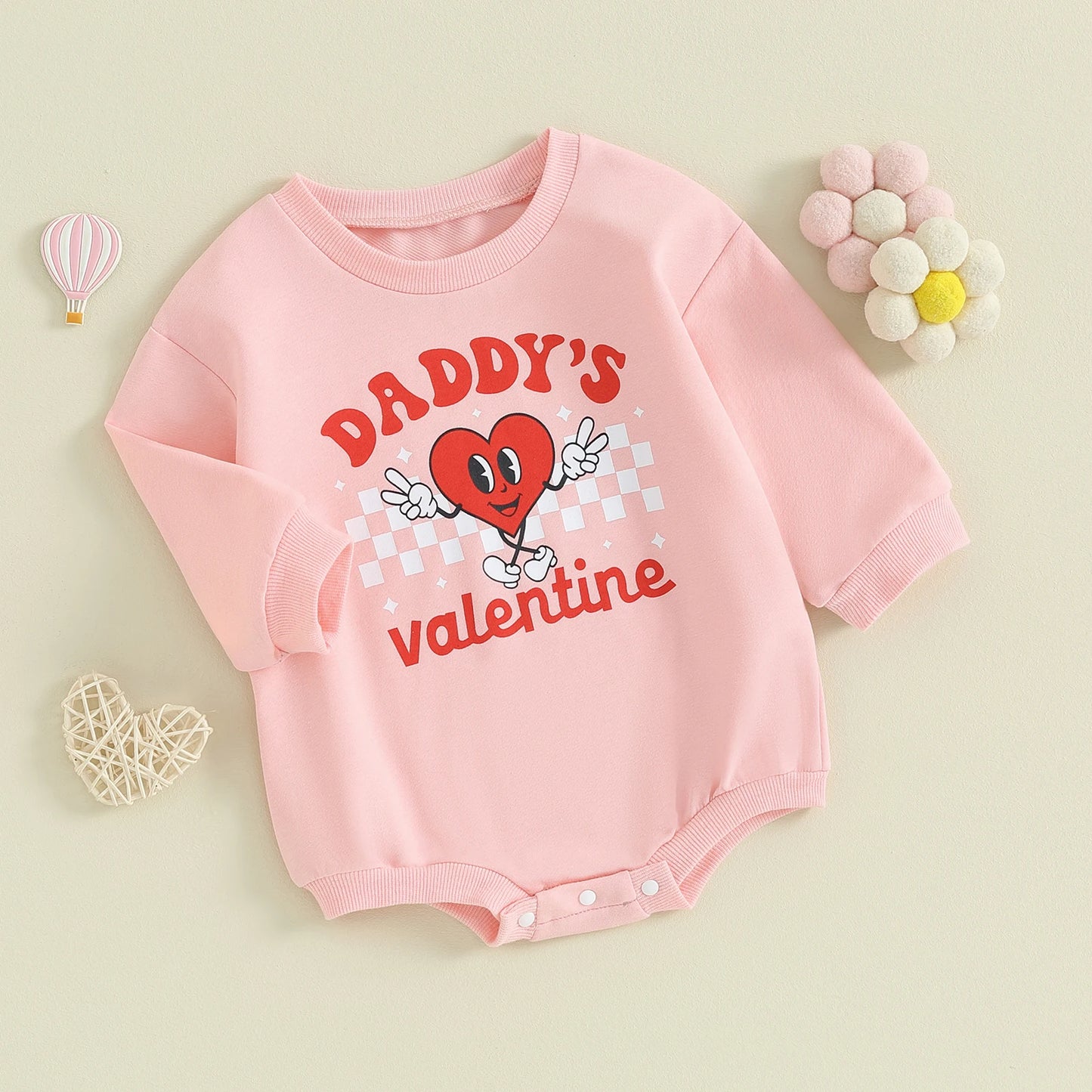 Pudcoco Infant Newborn Baby Girls Boys Valentine Day Romper Long Sleeve Crew Neck Heart Letter Print Sweatshirt Romper 0-24M