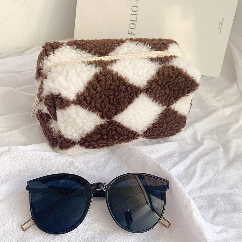 Soft Plush Checkerboard Pouch