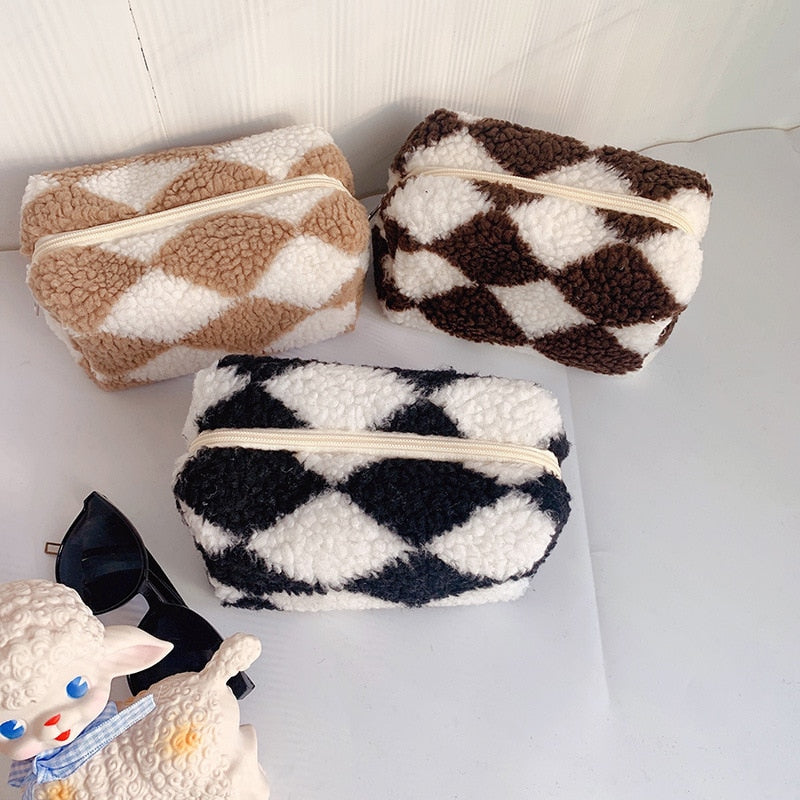 Soft Plush Checkerboard Pouch