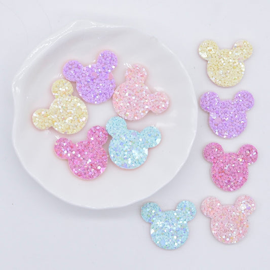 50Pcs 24*20mm Glitter Color Mouse Applique for Handmade Craft Sticker DIY Headwear Hair BB Clip Bow Decor Accessory Patches