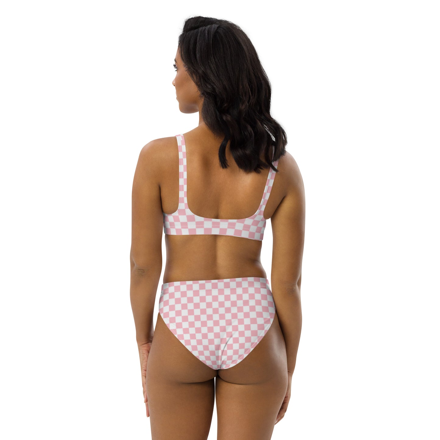 Pink Checkered Recycled high-waisted bikini