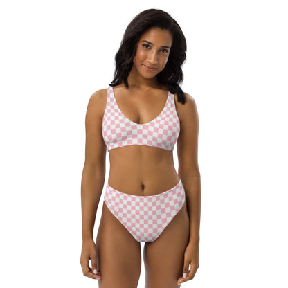 Pink Checkered Recycled high-waisted bikini