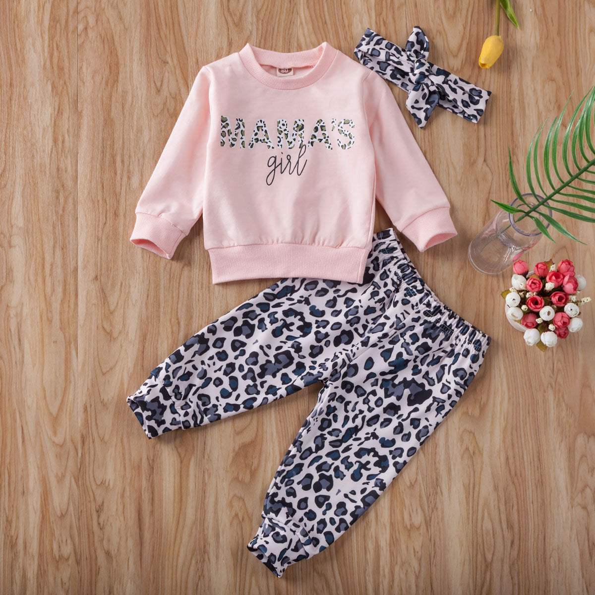 Mamas Girl Top + Leopard Pants & Headband 3pcs