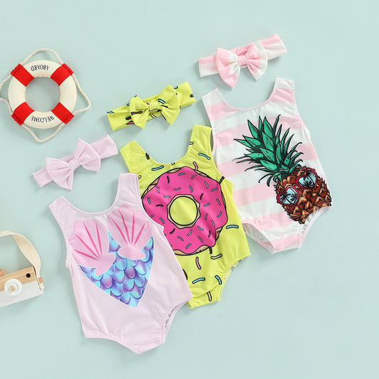 Cute Swimsuit / Headband 2pc Set